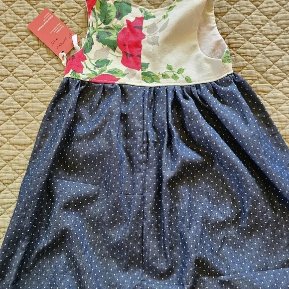 Handmade 4t Floral Rose Polka Dot Jumper Dress Vintage Linens Calico Closet Boho - Picture 4 of 8